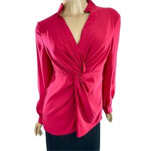 Chadwicks Size 8P Blouse Top Rose Red Long Sleeve Knotted at the Waist